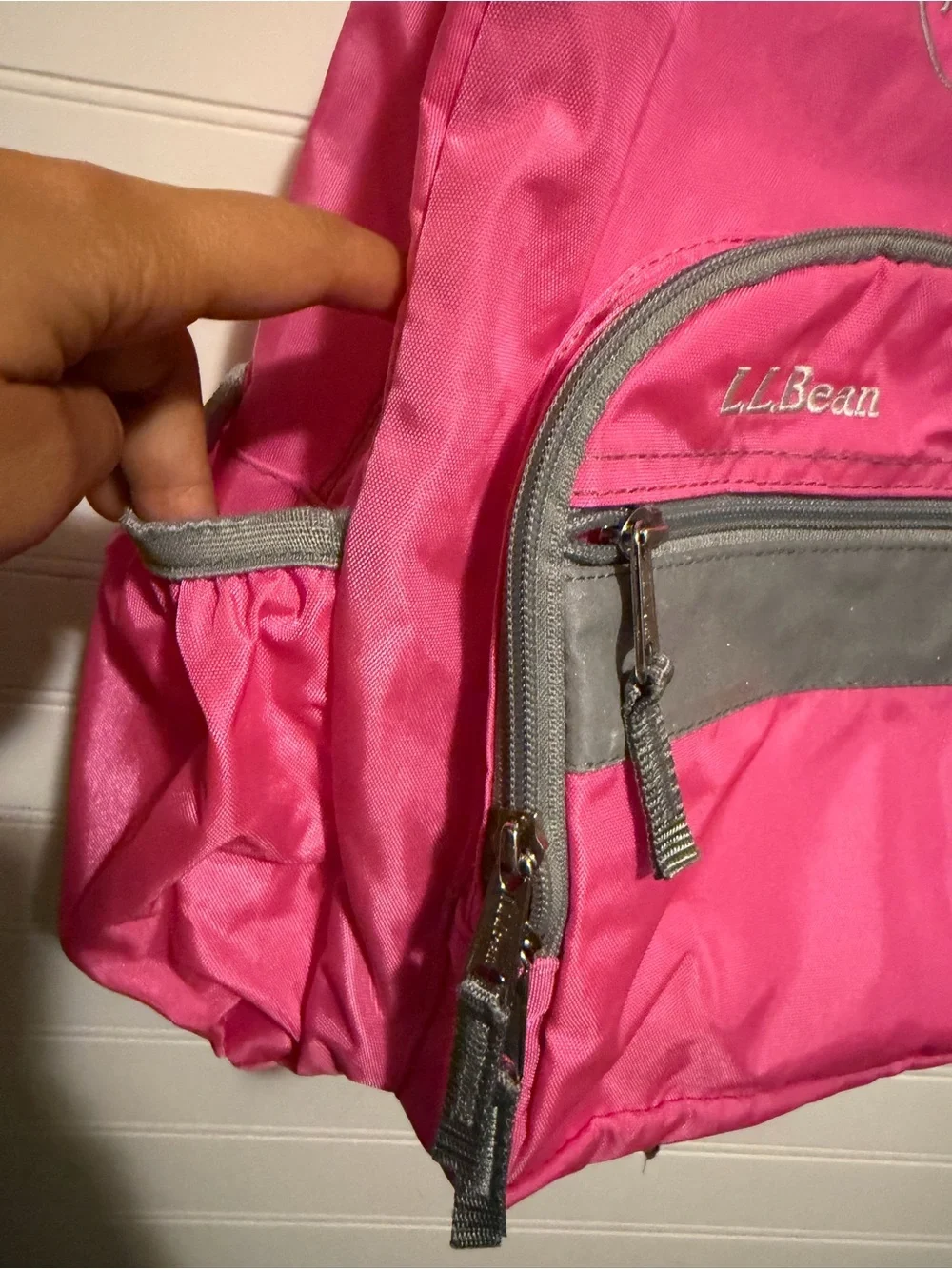 L.L.Bean Pink Backpack Gray Trim Monogram AGA School Book Bag Daypack